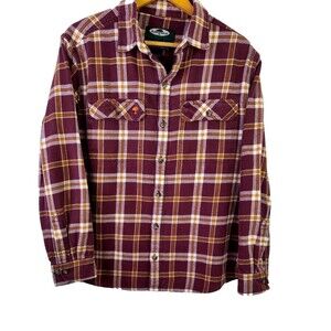 Arborwear Shirt Mens L Burgundy Plaid Flannel Button Up Workwear Double Pocket